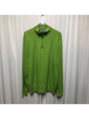 Thomas Dean Shirt Mens Size Large Lime Green Partial Zip Cotton Pullover Comfy